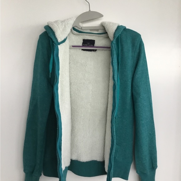 Faded Glory Jacket Coat Green Hoodie White Faux Fur Size Medium $30 - Picture 5 of 13